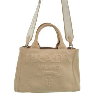 Prada Canapa canvas 2way tote bag embroidered logo front